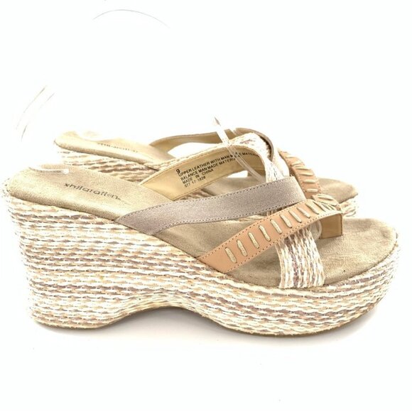 Xhilaration sandals 9 gray tan leather suede chunky platforms vintage y2k 90s